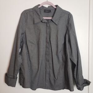 Lane Bryant Button Black & White Gingham Print Quarter Sleeve Women Top Size XL